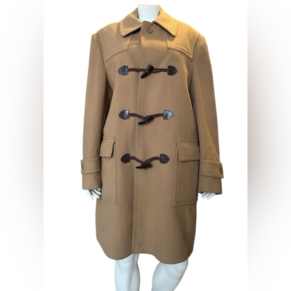 Vintage Utex Mens Camel Toggle Coat Size 40 Plaid Lining Virgin Wool Winter Coat - Picture 2 of 16